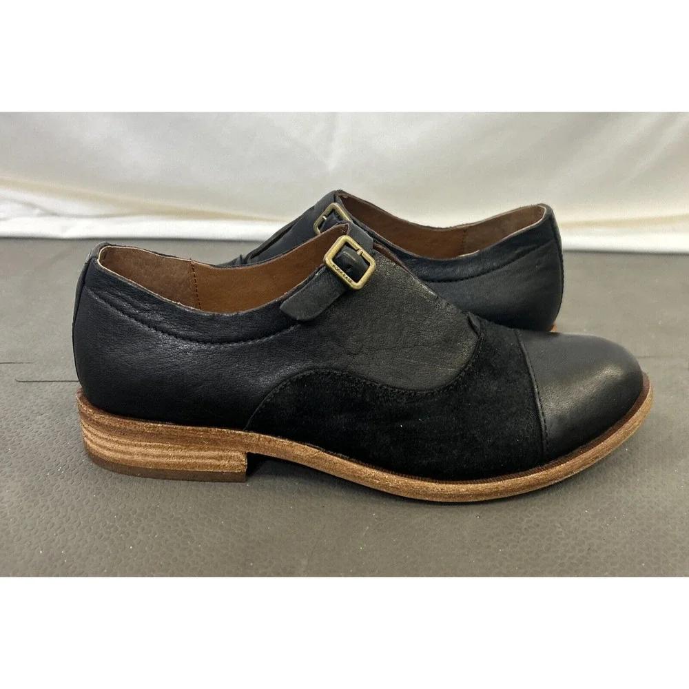 Kork-Ease Niseda Oxford Shoes 6.5 Black Suede Leather Buckle Loafers Bnfts Chrty